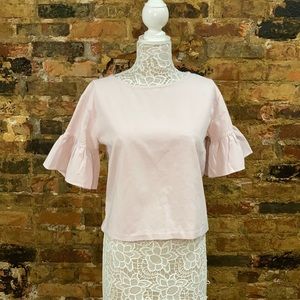 J. Crew Short Flutter Sleeve Cotton Pink Top Small